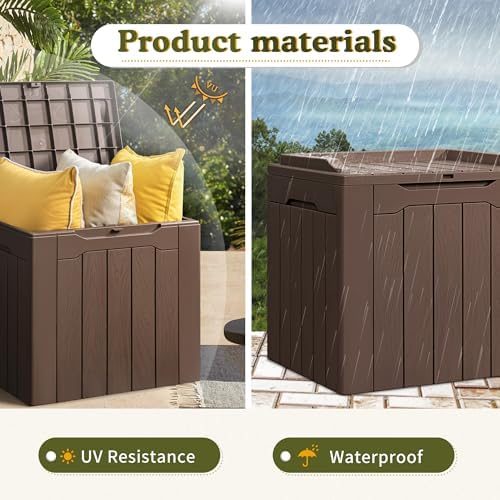 Devoko 31 Gallon Waterproof Outdoor Storage Box Resin Deck Box Lockable and UV Resistant for Patio Furniture,Garden Tools (Brown) - Image 4