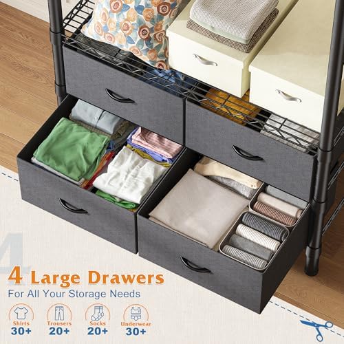Raybee Clothes Rack, Portable Closet for Bedroom, Dorm, 4 Drawers 4 Shelves - Image 3