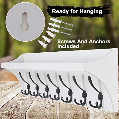 DSEAP Wall Shelf with 7 Tri Hooks, 35' Long Heavy Duty Coat Rack Wall Mount with Hooks Underneath for Entryway, Mudroom, Kitchen, Bathroom, White & Black - Image 7