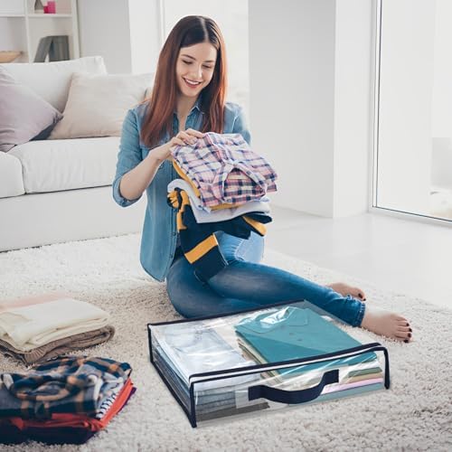 24 Pack Clear Storage Bags with Zipper,12L Plastic Blanket Storage Bags Waterproof Moving Bags Foldable Closet Organizer Handle for Clothing Bedding Linen Sweater Bed Sheet Clothes,15.7x11.8x3.9 Inch - Image 7