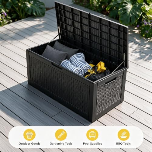 120 Gallon Deck Box,Lockable Outdoor Storage Box Gas Lift,Waterproof Black - Image 6