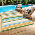 Garvee 8x10 Outdoor Rug Modern Striped Lines Plastic Straw Rug Yellow Blue by Garvee