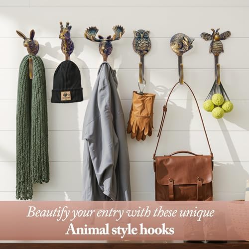 Cast Iron Animal Entry Hooks (Set of 6 Hooks) Unique Large Farmhouse Decorative Wall Hooks, Vintage Decor for Hanging Coats, Bags, Hats, Towels (Antique Bronze) - Image 5