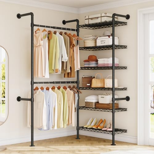 ONBRILL L2 Wall Mounted Closet System, Industrial Pipe Clothing Rack, Black by ONBRILL
