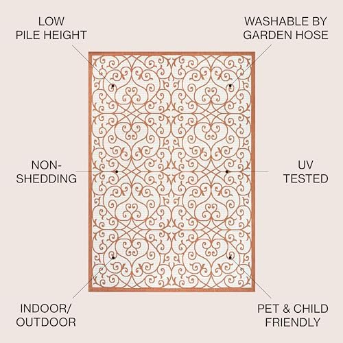 Eyely Filigree Weave Runner Rug 2X8 Cream/Orange, Indoor Outdoor Rug - Image 2