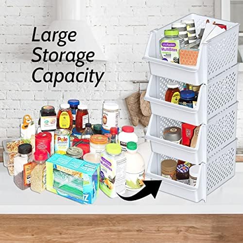 Skywin Stackable Storage Bins Open Front for Pantry Storage, 4 Pack - White - Image 2