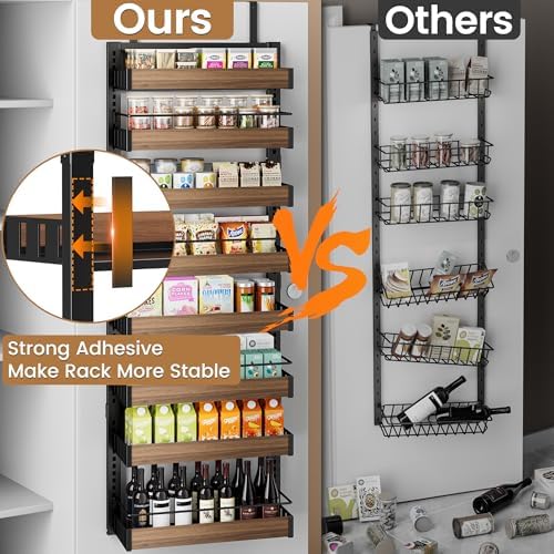 POKIPO 8 Tier Over The Door Pantry Organizer, 2 IN 1 Wall Mount or Hanging Spice Rack Seasoning Shelves with Adjustable Basket, Back of Door Organizer and Storage for Kitchen Cabinet and Room Closet - Image 6