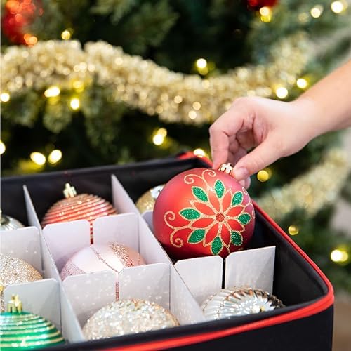 Christmas Ornament Storage Container with Dividers - Box Stores Up to 54 Ornaments, Zippered, Convenient, Adjustable, Large Organizer Bin to Protect Holiday Décor, Fits Most Standard Size, Black - Image 7