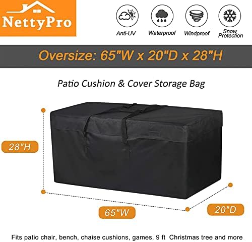 NettyPro Patio Cushion Storage Bags Water-Resistant Extra Large Bag for Outdoor Furniture Christmas Tree Storage Bag 9 Ft, 65 x 20 x 28 Inch, Black - Image 2