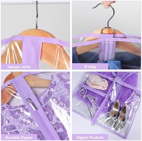 40 Inch Clear Garment Bags for Dance Costumes, 6 Pack, Purple - Image 3