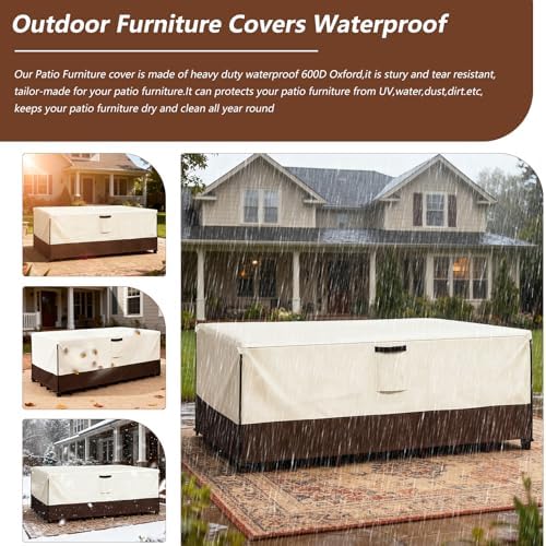 Waterproof Outdoor Patio Furniture Covers,88"L x 62"W x 28"H,Beige - Image 3