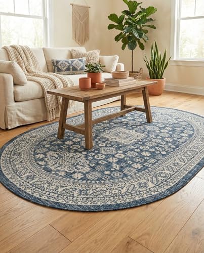 Rugs.com - Outdoor Aztec Rug – 5' 3 x 8' Oval Blue Indoor/Outdoor Rug – Washable, Stain-Resistant, Perfect for Patios and Decks - Image 5