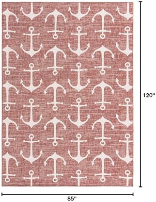 Unique Loom Outdoor Coastal Collection Area Rug - Ahoy (7' 1" x 10' Rectangle, Rust Red/ Ivory) - Image 2