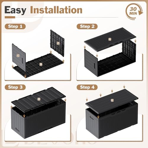 Devoko 100 Gallon Waterproof Resin Deck Box, Large Outdoor Storage Box - Image 6