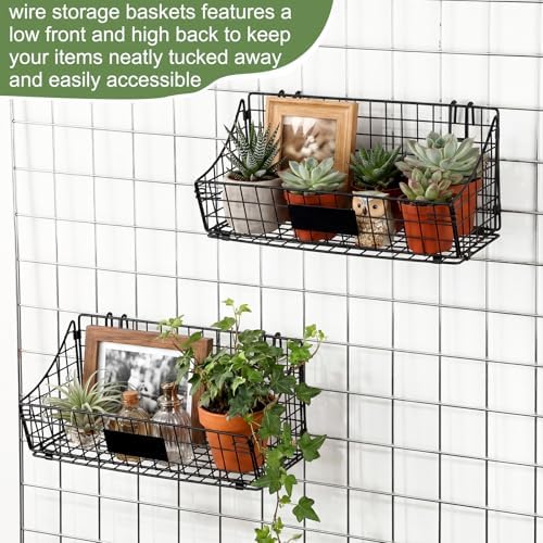 Blulu 4 Pcs Grid Wall Baskets, Wire with Hooks for Hanging, 15 x 7 x 6 Inch - Image 6
