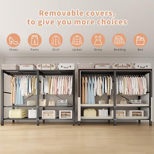 Heavy Duty Clothes Rack with Cover, Portable Wardrobe Closet with Magnetic Door & Black Steel Frame, Foldable Freestanding Garment Storage (Red-Magnetic Door, 49.2''L x 20.5''W x 67''H) - Image 3
