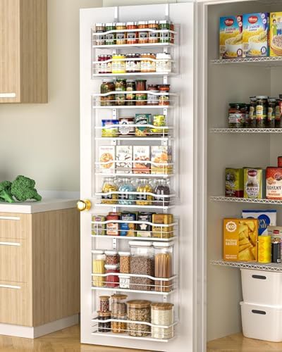 Moforoco White Narrow 9-Tier Over The Door Pantry Organizer, Pantry Organization and Storage, Metal Hanging Basket Wall Spice Rack Seasoning Shelves, 12.2" by MOFOROCO