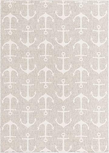 Unique Loom Outdoor Coastal Collection Area Rug - Ahoy (7' 10" x 11' Rectangle, Gray/ Ivory) - Image 3