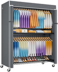 ULIFHOME P8C Max Heavy Duty Clothes Rack（With Extended Width Design） Rolling Clothing Racks for Hanging Clothes with Lockable Wheels，51.2" W x 15.8" D x 80.5" H，Load 800LBS，Black Rack with Grey Cover by UlifHome