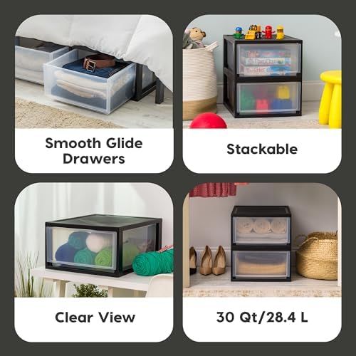 IRIS USA 2-Pack 30 Qt. Stacking Drawer Organizer with Sliding Drawer, Black - Image 6