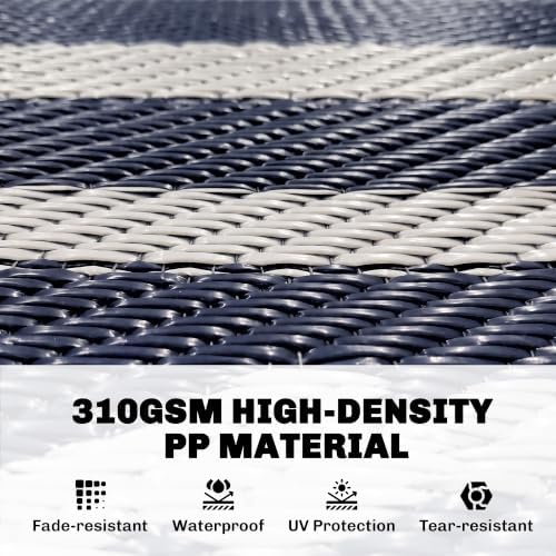 Outsunny Outdoor Rug for Patio Waterproof 9' x 18' Blue & White Gourd - Image 4