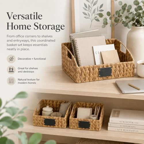 Water Hyacinth Pantry Baskets Set of 3, Chalkboard Labels - Image 7