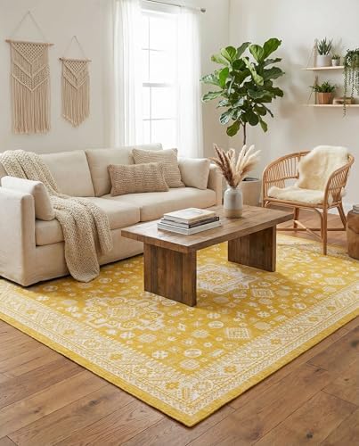 Rugs.com - Outdoor Aztec Rug – 10' x 13' 1 Yellow Indoor/Outdoor Rug – Washable Stain-Resistant Area Rug for Patios, Decks, and Porches - Image 3