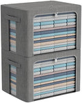 CYhom Extra Large Clothes Storage Bins - Linen Fabric Foldable Stackable Container Organizer Set with Clear Window & Carry Handles & Metal Frame (Dark Gray, Extra Large-100L) by CYhom