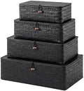 Woanger Set of 4 Wicker Baskets with Lids, Black by Woanger
