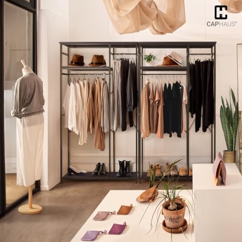 CAPHAUS 550lbs Capacity Garment Rack for Hanging Clothes, Heavy Duty Metal Open Wardrobe w/Hanging Rods & Drawers, Free Standing Closet Organizer, Metal Closet w/Wooden Boards, Black Vintage Board - Image 7
