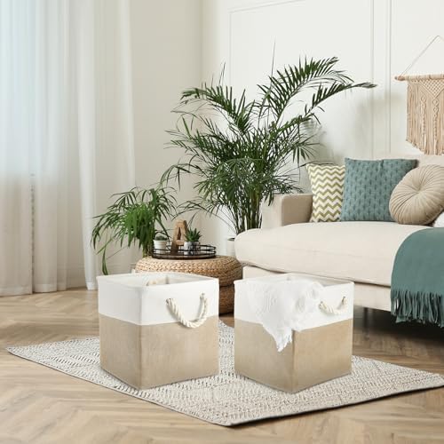 6 Pack 12x12 Inch Cube Storage Bins Square Fabric Cube Baskets, Light Brown - Image 7