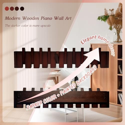 Wall Mounted Piano Coat Rack Solid Wood Piano Key Coat Rack Wall Mount, 4 Magnetic Foldable Hooks, Walnut Color - Heavy Duty, Drill or No-Drill Install for Entryway, Bedroom & Mudroom - Image 4