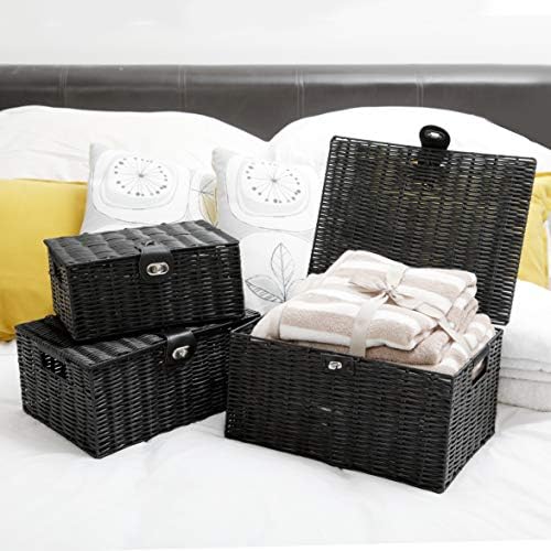 ARPAN Set of 3 Resin Woven Utility Storage Basket Box With Lid & Lock (Black) - Image 2