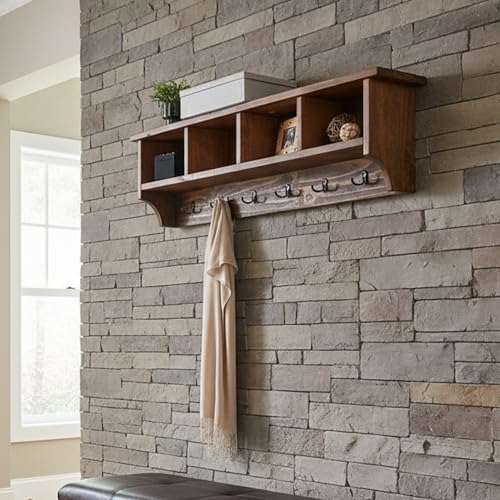 Pomona Solid Wood Entryway Coat Rack with Cubbies, Rustic Brown, 48 Inch - Image 6