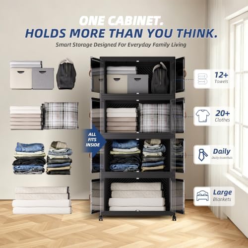SAILUN 190QT Stackable Storage Bins with Lid, Storage Cabinet 4 Pack Black - Image 5