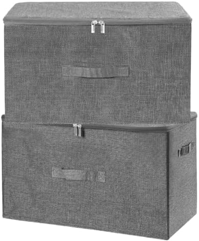 ANMINY Fabric Storage Bins with Zipper Lids, 20"x15"x12", Gray, 2 PCS by ANMINY