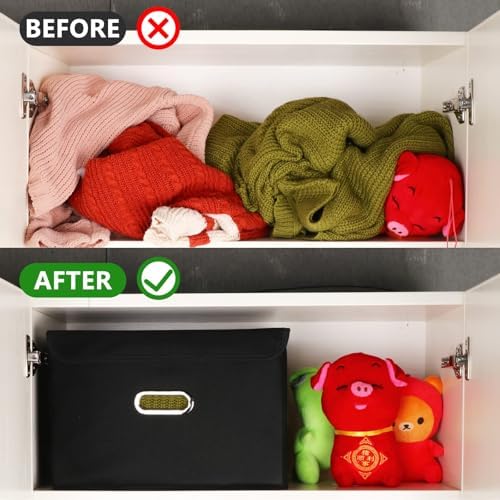 8-Pack Large Collapsible Storage Bins with Lids,Fabric Storage Cubes Organizer for Shelves,Closet,Nursery,Foldable Cube Storage Baskets with Handles,Home Boxes (14.9"x9.8",Black) - Image 4