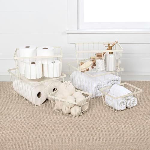 happimess Camden 6-Piece Nesting Baskets Industrial Wire 16", Almond - Image 2