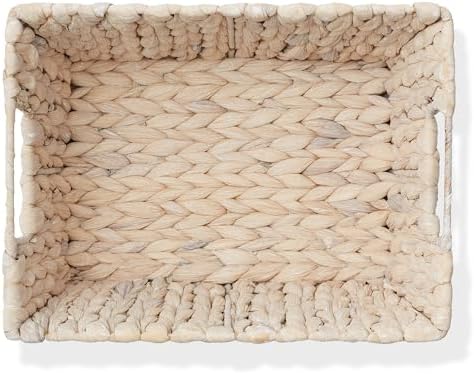 Casafield Set of 4 Water Hyacinth Storage Baskets with Handles - Whitewash White, Woven Storage Bins for Shelves, Blankets, Laundry Organization - Image 6