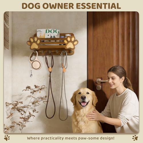 MTERSN Acacia Wood Dog Leash Holder for Wall for Dog Dad Gift, Brown - Image 3