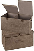 2 Pack Large Storage Boxes with Lids and Handles, Collapsible Linen Storage Bins Organizer Containers Baskets Cube with Removable Divider for Home Bedroom Closet Office (Coffee, Large) by Unknown