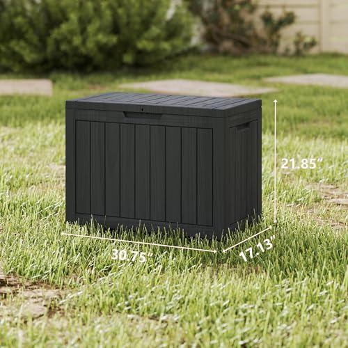 LAUSAINT HOME 45 Gallon Resin Deck Box, Package Delivery Box with Lockable Lid, Waterproof Outdoor Storage Box For Garden Tools, Patio Cushions(45 Gallon,Black) - Image 2