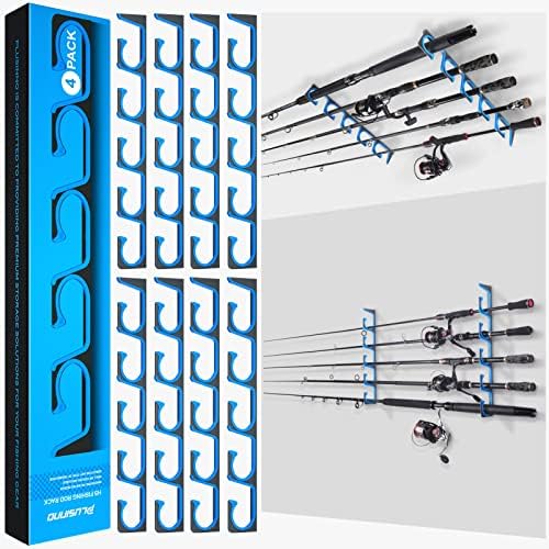 PLUSINNO H5 Horizontal Fishing Rod/Pole Holders for Garage, Wall Ceiling Mounted Fishing Rod Holder, Aviation Aluminum Fishing rod rack Holds up to 5/10/20 Rod or Combos Fishing Gear and Gifts for Men by PLUSINNO