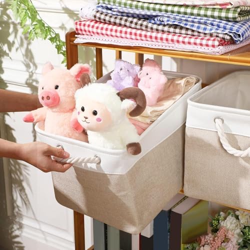 meekoo 8 Pack Fabric Storage Bins Baskets, 11 x 11 x 11 in, Beige - Image 4