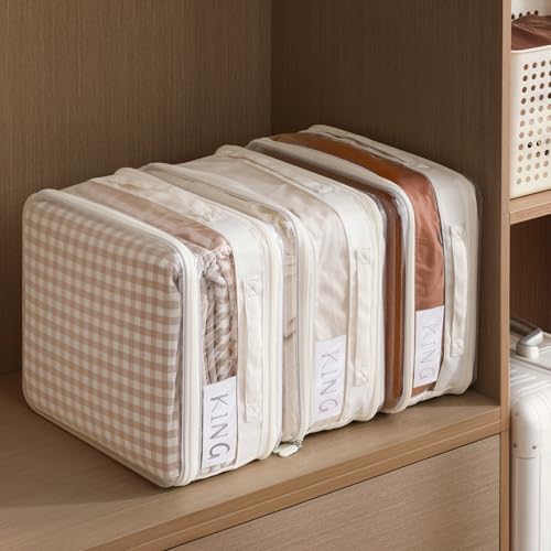 CoiiJoii 3 Pack Sheet Organizers And Storage, Double Side Clear Hard Shell Window. Expandable Blanket Storage Bags, Large Stackable Closet Storage Bins. by CoiiJoii