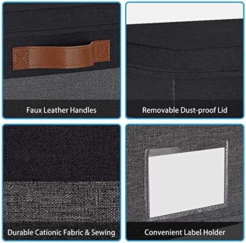 GhvyenntteS Extra Large Storage Bins with Lids, Foldable Fabric Storage Boxes with Lids and Handles, Storage Baskets with Lid and Label for Home Office (3 Pack, Grey&Black, 15.75" x 11.8" x 10.2") - Image 4
