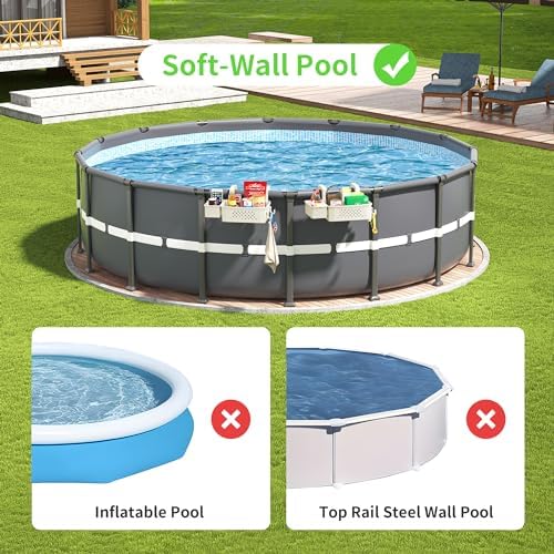 AquaJoyer 2 Sets of Poolside Storage Baskets with Cup Holders - Perfect for 3-Inch or Smaller Top Rails - Above Ground Pool Accessories - Fit for Most Above Ground Pool（Beige） - Image 2
