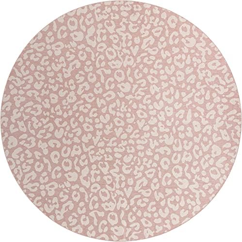 Unique Loom Outdoor Safari Collection Area Rug - Leopard (13' Round, Pink Ivory/Ivory) - Image 2