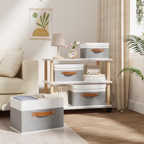OUTBROS Storage Bins with Lids, White/Grey, 5 Pack 10.2 x 7.9 x 6.7in - Image 2