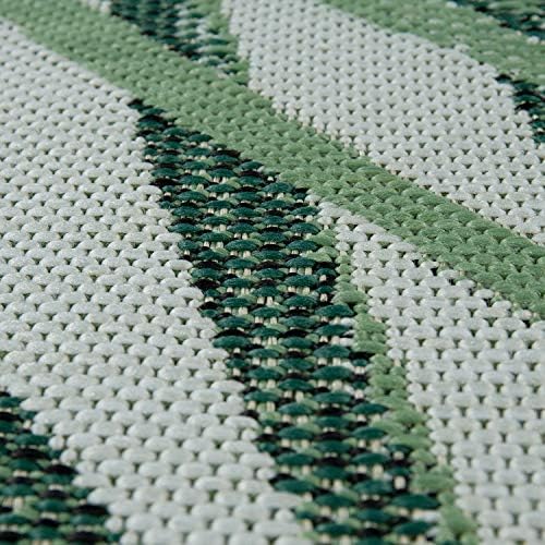Paco Home Outdoor Rug Green Beige with Palm Leaf Pattern for Patio Terrace Flat Weave, Size: 6'7" x 9'6" - Image 3